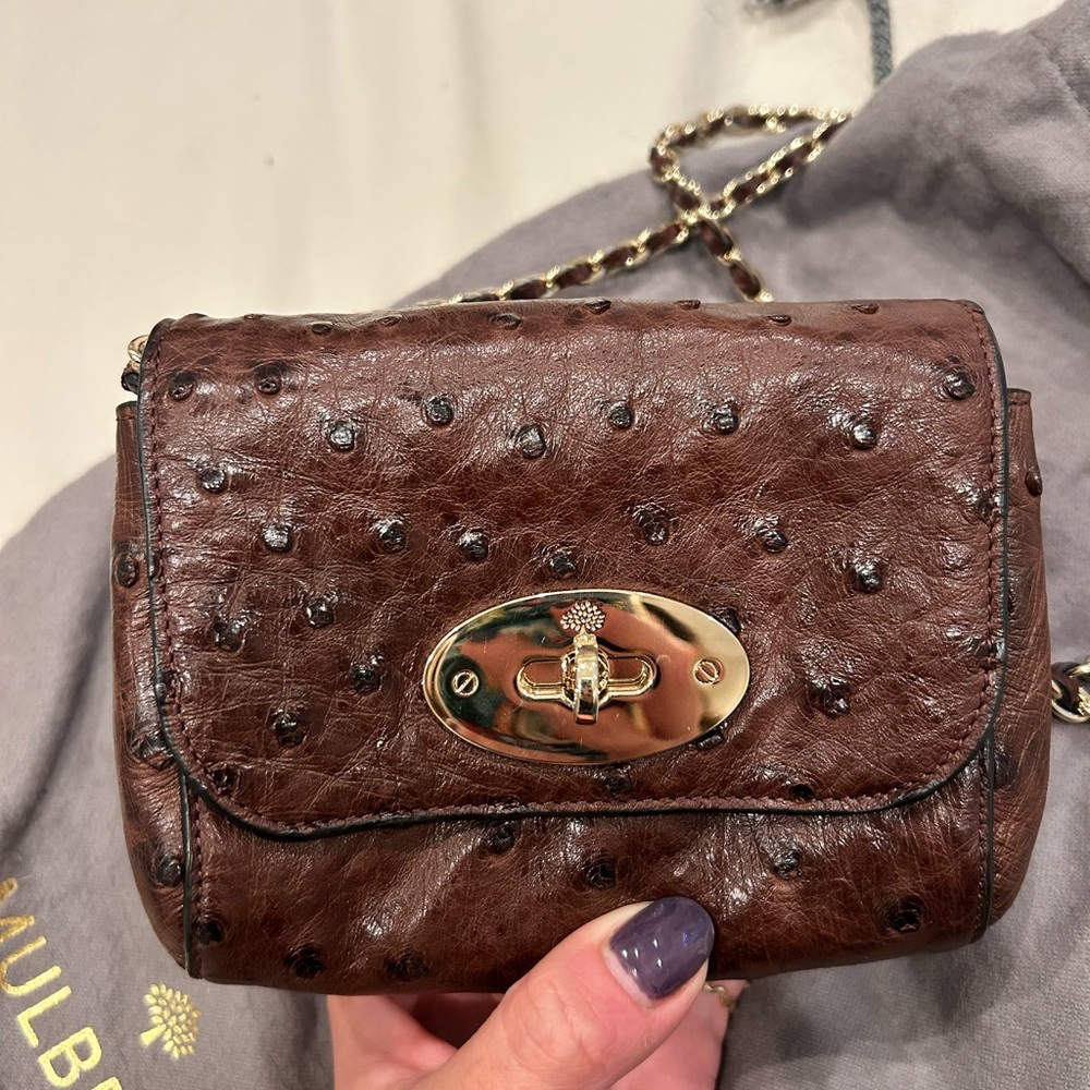 Mulberry Lily Mini in Oxblood Ostrich - Picture 2 of 7